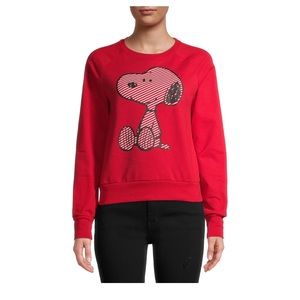 Red PEANUTS Juniors' Snoopy Long Sleeve Sweatshirt